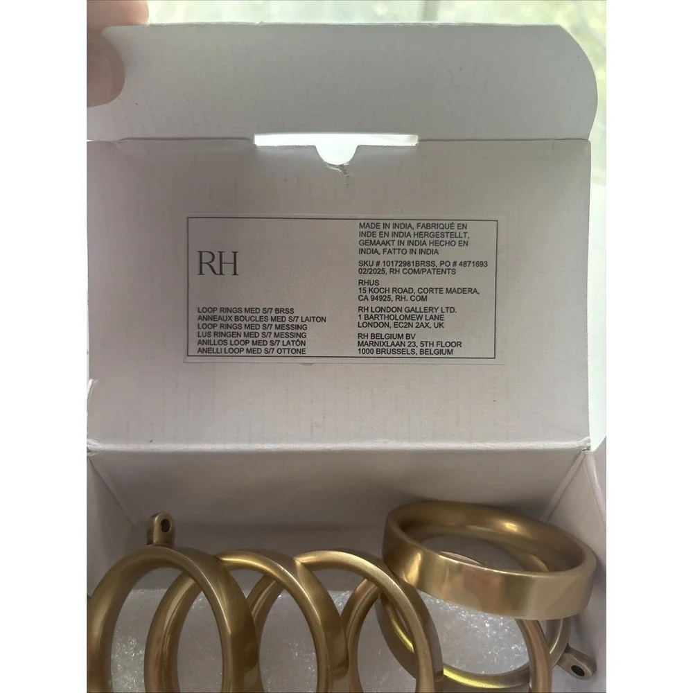Restoration Hardware Easton Solid Brass Loop Drapery Rings (Set of 6)